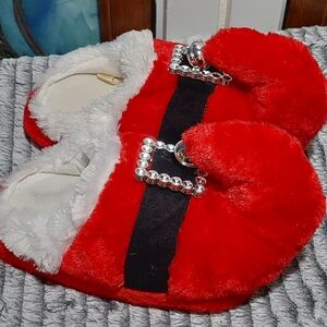 Red Furry Women's Slippers with Rhinestone Buckle (size 7/8)
